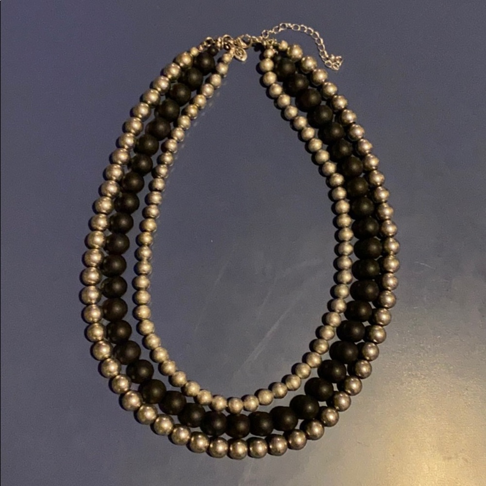 Silver and black beaded necklace